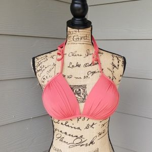 Coral halter bikini top